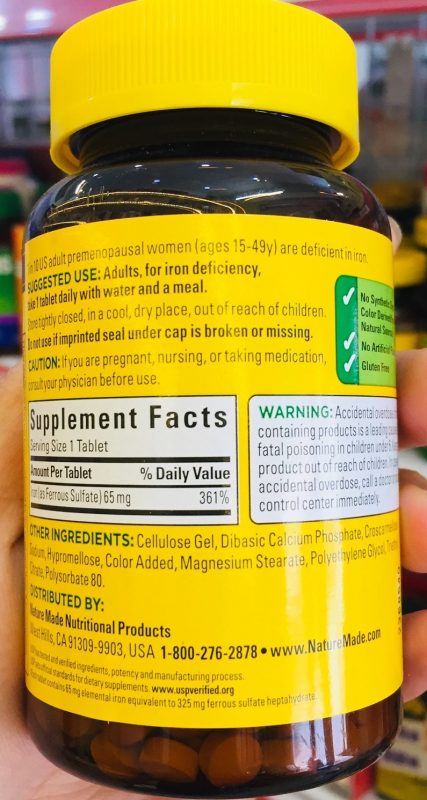 Viên uống bổ sung sắt Nature Made Iron 65 mg Viên uống bổ sung sắt Nature Made Iron 65 mg - Yêu Hàng Ngoại