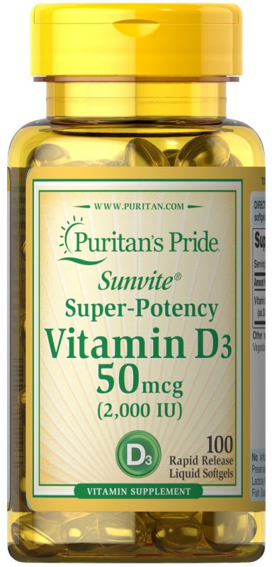 Viên uống Vitamin D3 50mcg Puritan's Pride Sunvite Super Potency Viên uống Vitamin D3 50mcg Puritan's Pride Sunvite Super Potency - Yêu Hàng Ngoại