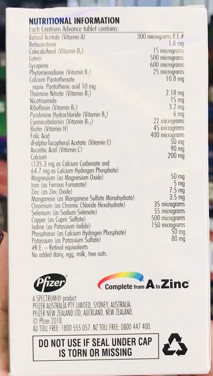 Viên uống bổ sung Multivitamin Centrum Advance For Adults Viên uống bổ sung Multivitamin Centrum Advance For Adults - Yêu Hàng Ngoại
