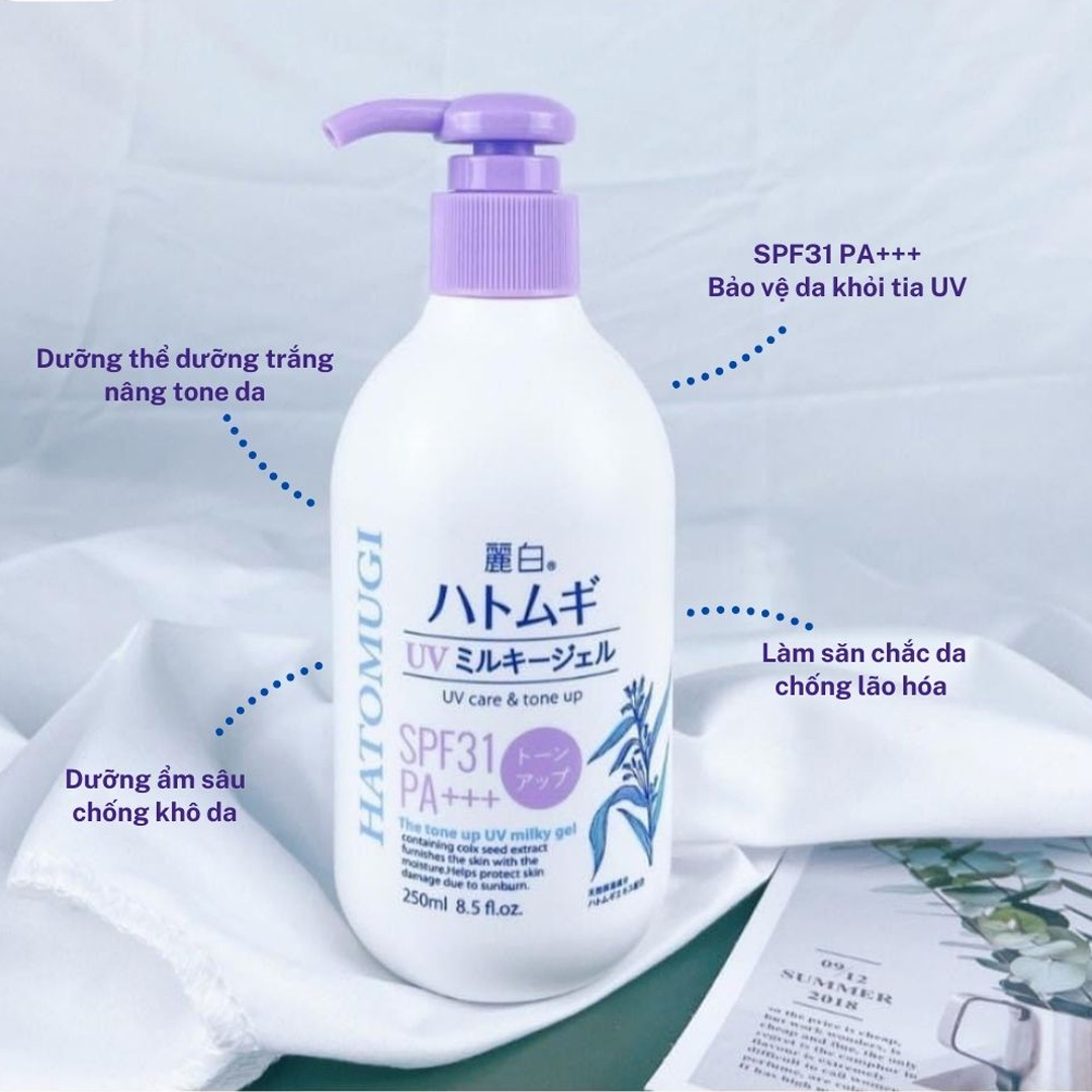 Sữa dưỡng thể chống nắng nâng tone da Hatomugi The Tone Up UV Milky Gel SPF31 PA+++ Sữa dưỡng thể chống nắng nâng tone da Hatomugi The Tone Up UV Milky Gel SPF31 PA+++ - Yêu Hàng Ngoại