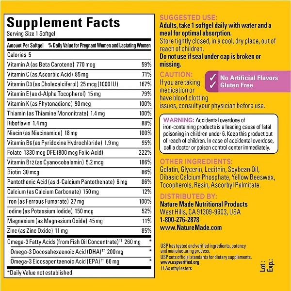 Viên uống Vitamin Mẹ Bầu Nature Made Prenatal Folic Acid + DHA Viên uống Vitamin Mẹ Bầu Nature Made Prenatal Folic Acid + DHA - Yêu Hàng Ngoại