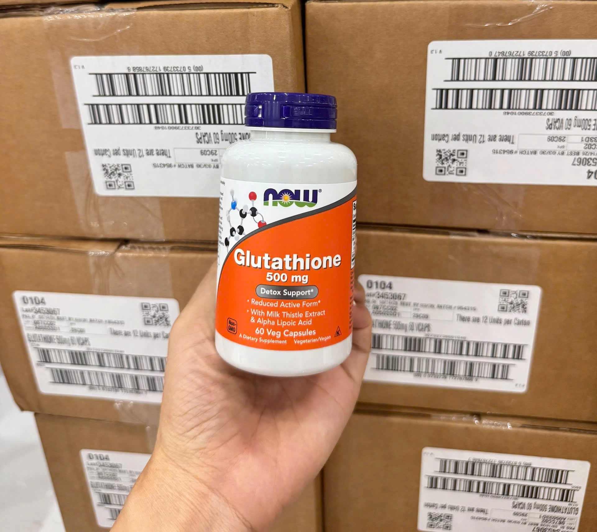 NOW Foods Glutathione 500mg 60 viên hỗ trợ chống oxy hóa Lọ thực phẩm bổ sung NOW Biotin 5,000 mcg dạng viên nang thực vật hộp 120 viên, hỗ trợ chuyển hóa năng lượng và miễn dịch.