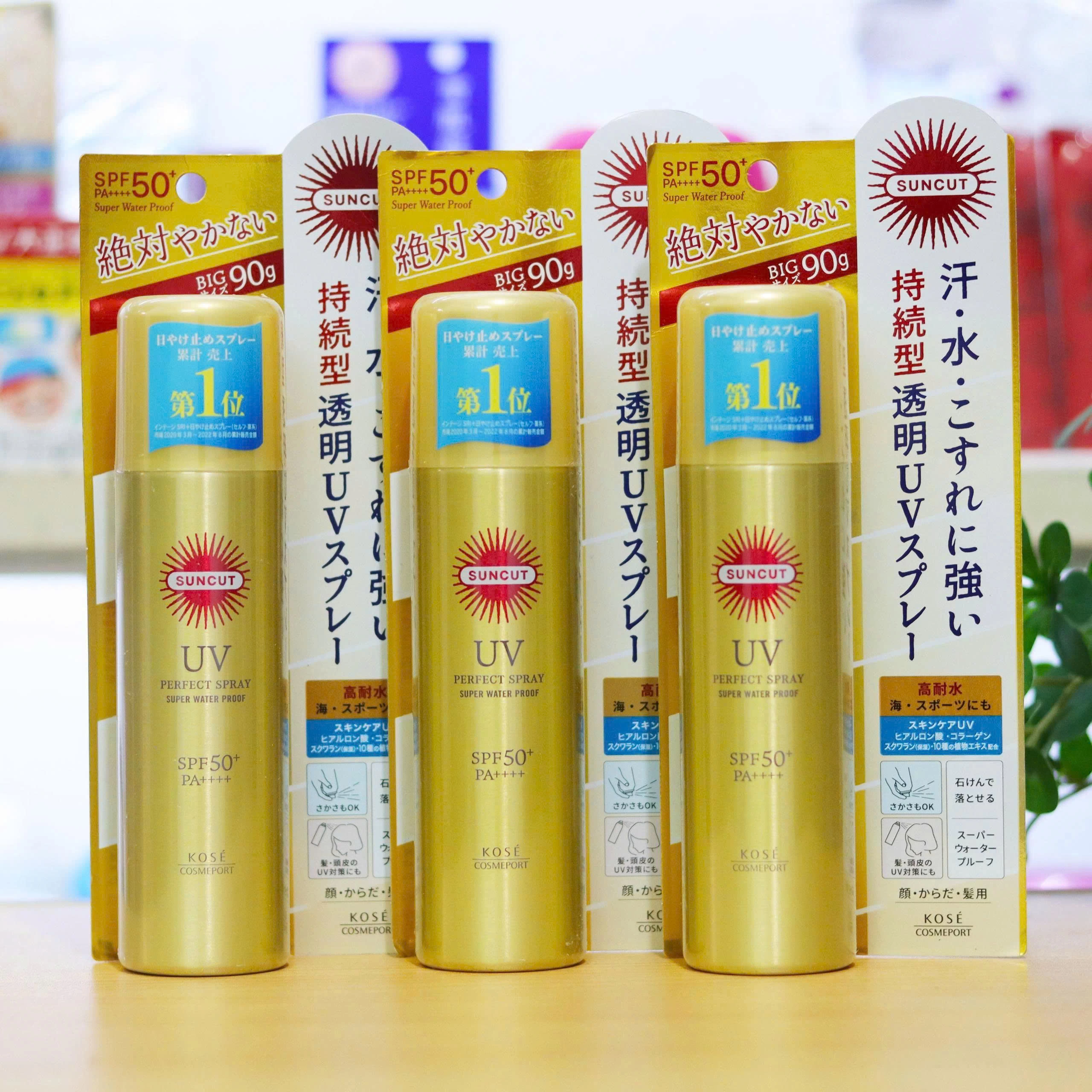 Xịt Chống Nắng Kose Suncut UV Perfect Spray Super Water Proof SPF50+ PA++++ (Bản BIG 90g)