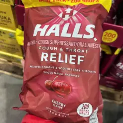 Kẹo Ngậm Giảm Ho Đau Họng Halls Cough & Throat Relief Cherry 5.8mg – Gói 200 Viên (Mỹ)