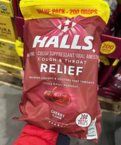 Kẹo Ngậm Giảm Ho Đau Họng Halls Cough & Throat Relief Cherry 5.8mg – Gói 200 Viên (Mỹ)