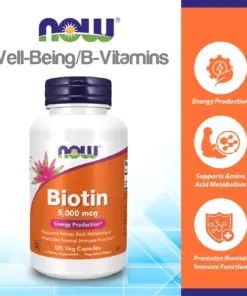 Alternative view of Viên Uống NOW Biotin 5,000 mcg – Hỗ Trợ Năng Lượng & Tóc Móng