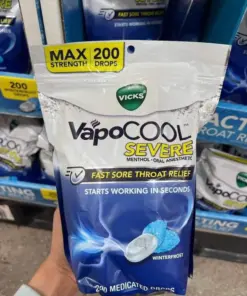 Viên Ngậm Giảm Đau Rát Họng Vicks VapoCOOL SEVERE Winterfrost – Túi 200 Viên (Mỹ)